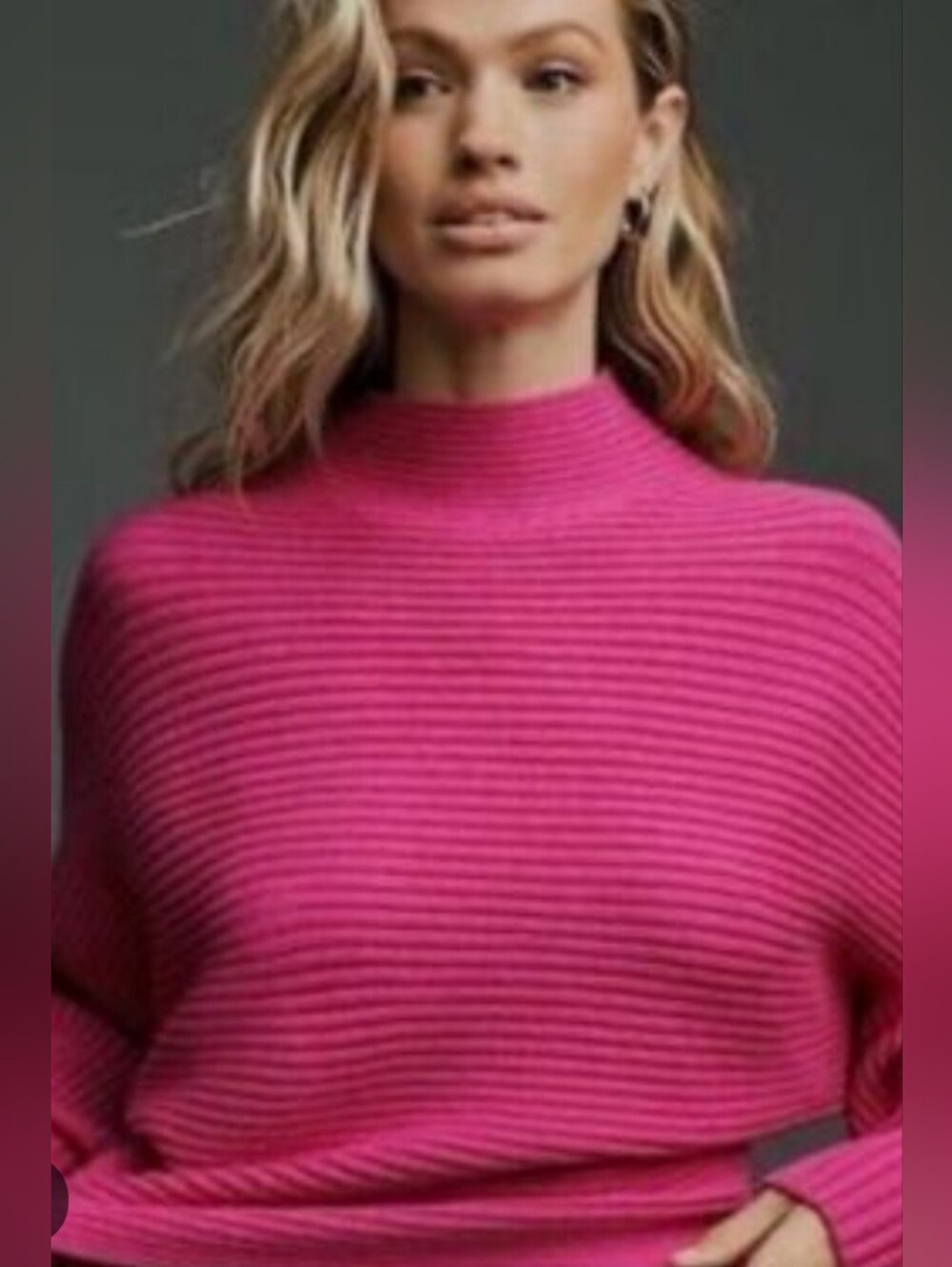 Anthropologie Ribbed Mock Neck Sweater in Hot Pink